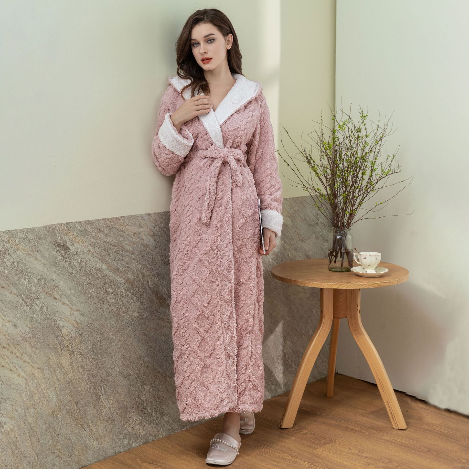Hooded Jacquard Flannel Nightgown