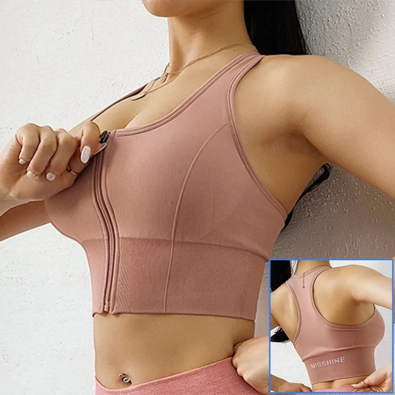 Front Zipper Sports Bra - Woman`s Clothing