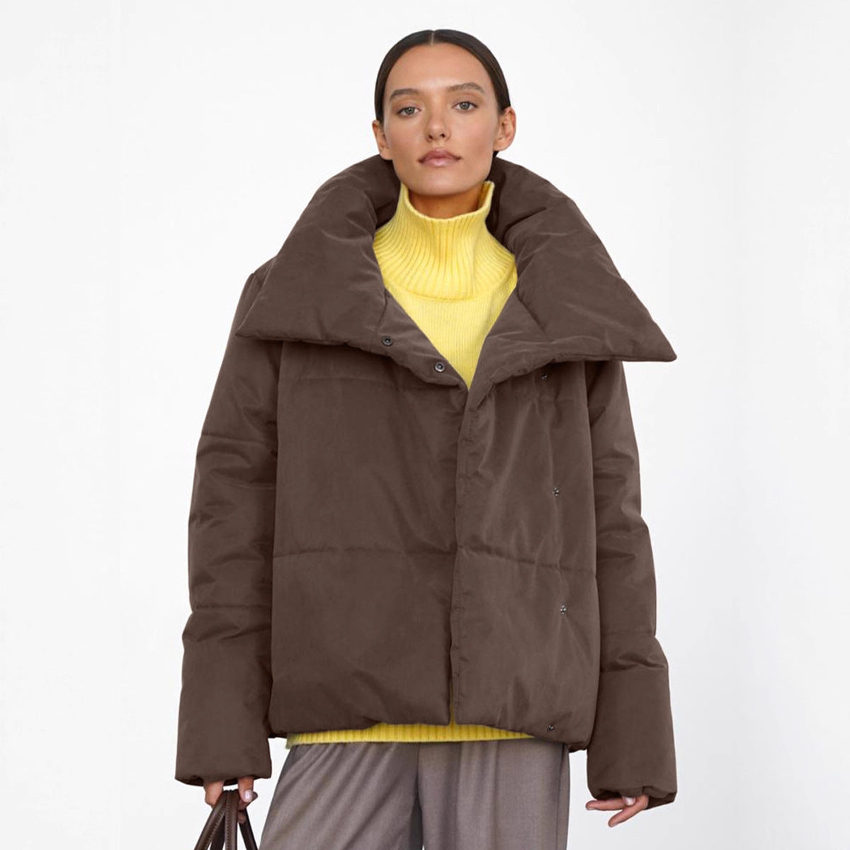 New Asymmetric Hidden Hook Warm Turtleneck Cotton-padded Jacket