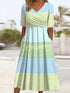 V-neck Short sleeve Belted Maxi Dress With Pockets - Woman`s Clothing