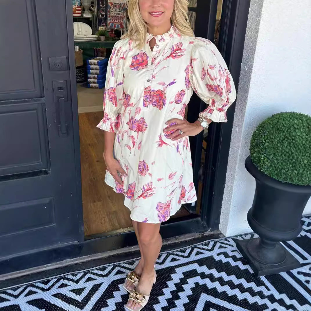 Womens Casual Dress With Bell Sleeves - Woman`s Clothing