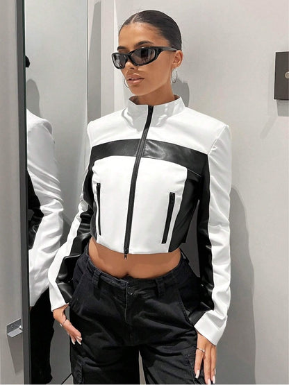 Black And White Contrast Colour Leather Jacket