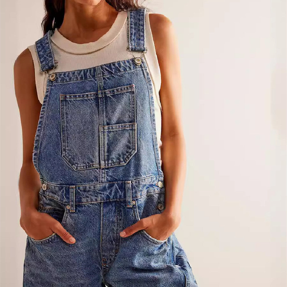 Woman`s Casual Loose Denim Overalls