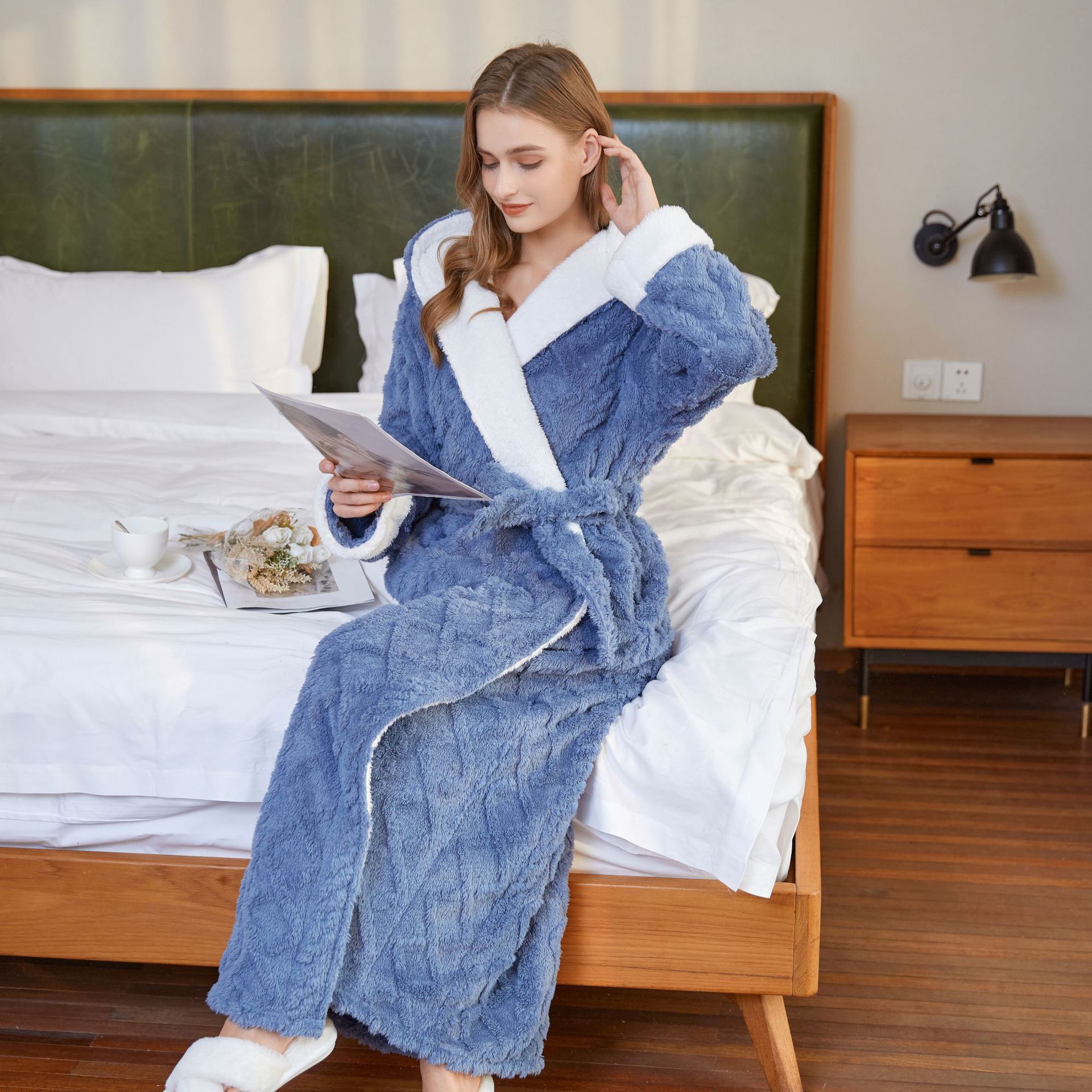 Hooded Jacquard Flannel Nightgown