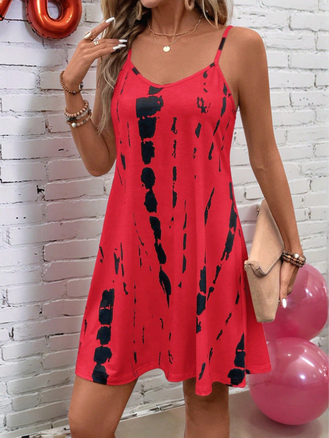 Casual Elegant Resort Date V-Neck Printed Mini Dress - Woman`s Clothing