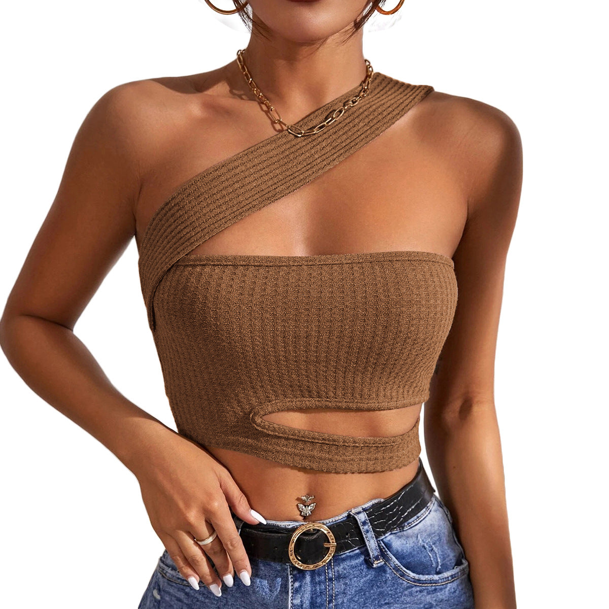 Sexy Hollow Out Knitted Ultra Short Vest - Woman`s Clothing