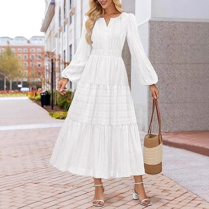 Layered Puffed-sleeve Dress Fashionable Ruffled Maxi Skirt - Woman`s Clothing