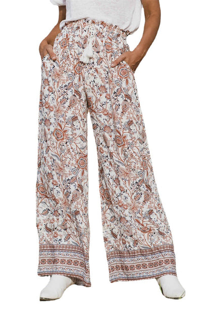 Printed Lanyard Wide Leg Pants Versatile Pants - Woman`s Clothing