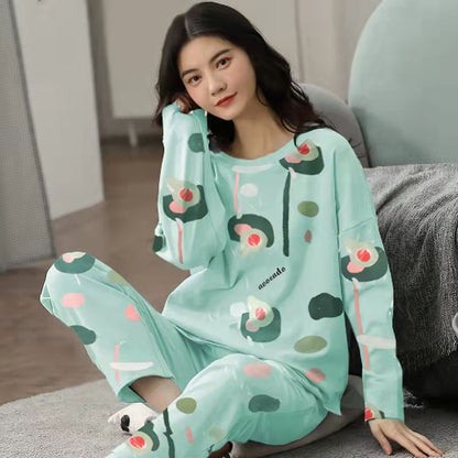 Women Cute Cartoon Print Sleepwear 2 Piece Lounge Set