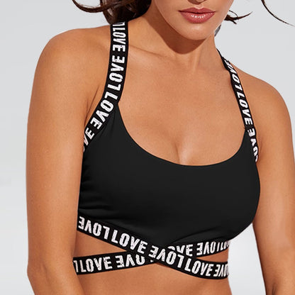 Women`s Alphabet Strap Yoga Gym Sports Bra