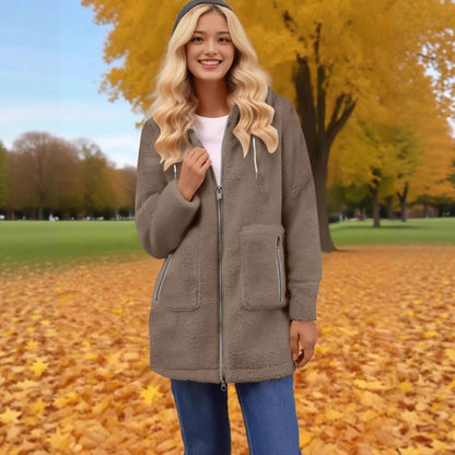 Fashionable Zipper Pocket Lamb Wool Coat