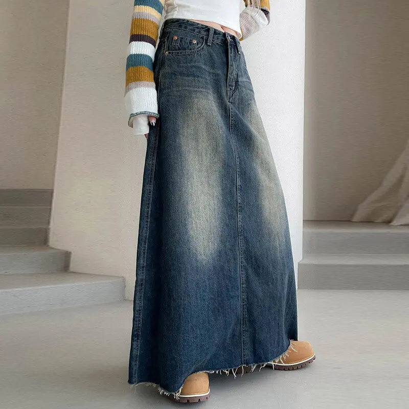 American Retro Denim Skirt - Woman`s Clothing