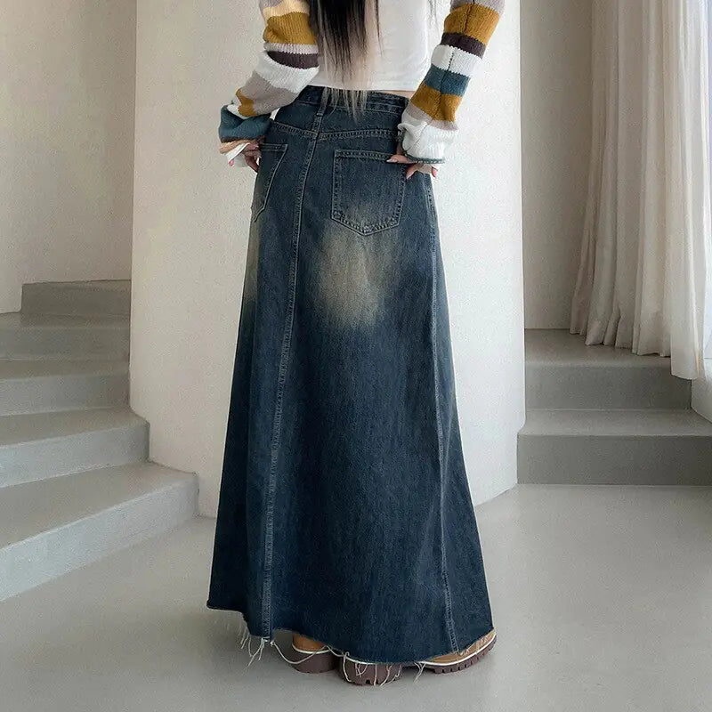 American Retro Denim Skirt - Woman`s Clothing