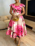 French Orange Blossom Print Dress With Ruffled Hem - Woman`s Clothing