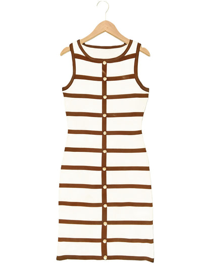 Striped Sleeveless Crewneck Single-breasted Dress - Woman`s Clothing
