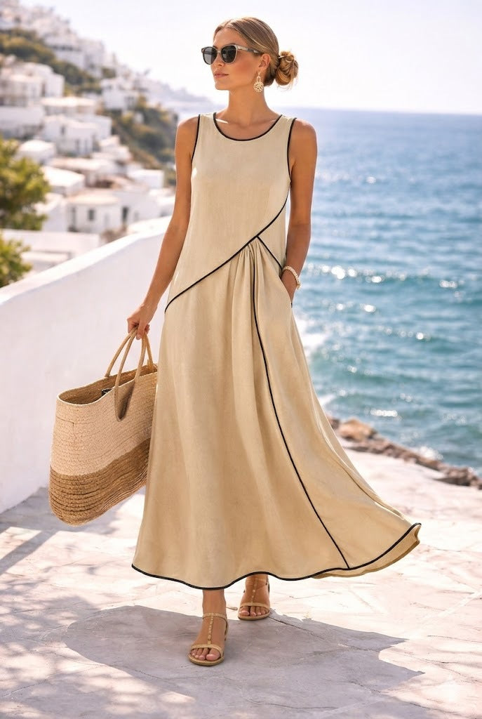Contrast Colours Mediterranean Style Dress For Women - Woman`s Clothing