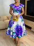 French Orange Blossom Print Dress With Ruffled Hem - Woman`s Clothing