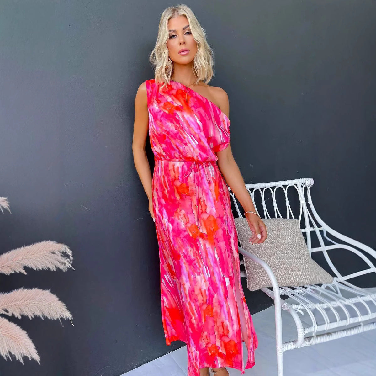 New Arrival Split Hem Sleeveless Printed Dress - Woman`s Clothing