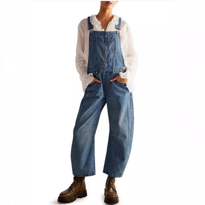 Woman`s Casual Loose Denim Overalls