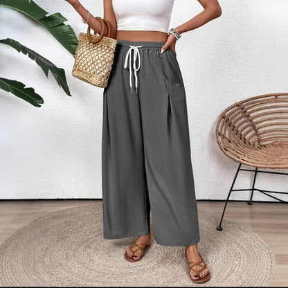 Drawstring Pocket Wide Leg Women&