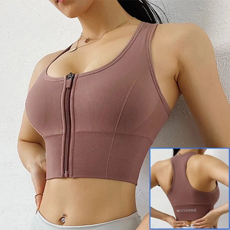 Front Zipper Sports Bra - Woman`s Clothing