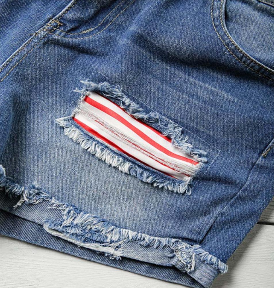 Woman`s Flag Printed Patch Denim Shorts