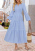 Layered Puffed-sleeve Dress Fashionable Ruffled Maxi Skirt - Woman`s Clothing