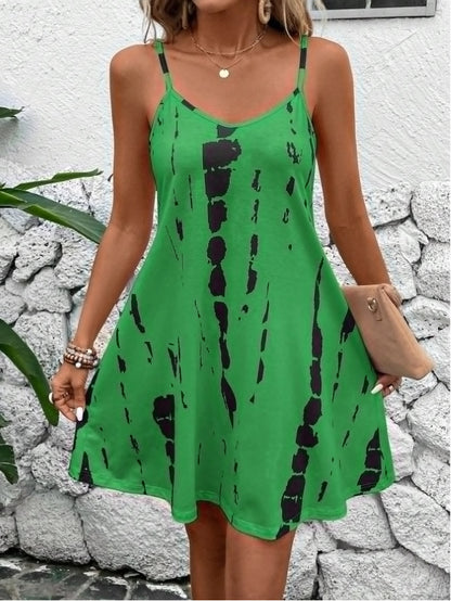 Casual Elegant Resort Date V-Neck Printed Mini Dress - Woman`s Clothing