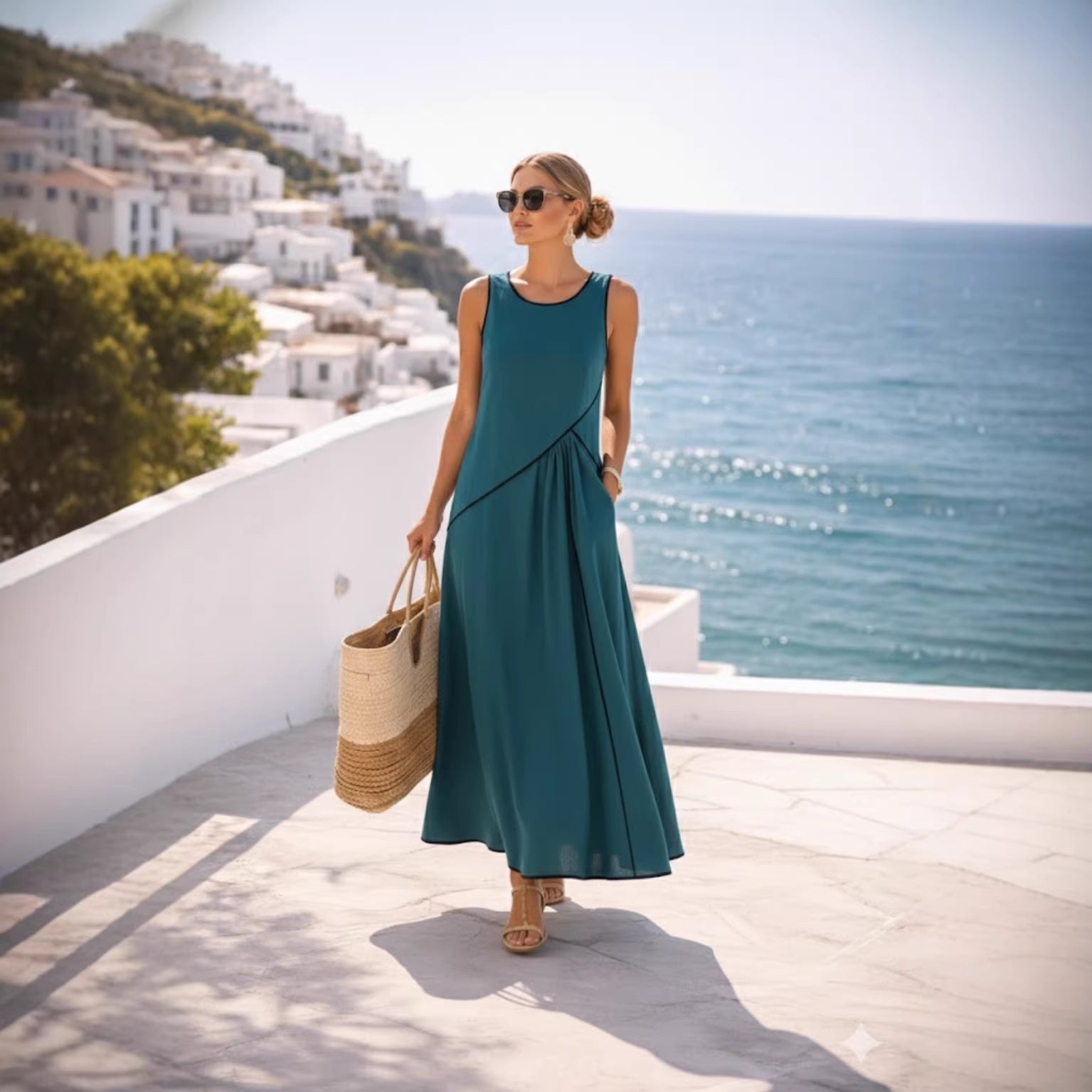 Contrast Colours Mediterranean Style Dress For Women - Woman`s Clothing