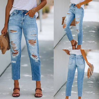 Woman`s Slimming Washed Denim Trousers