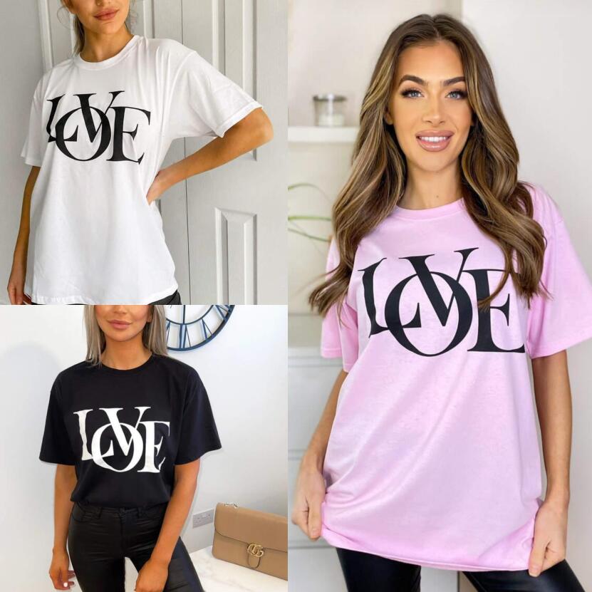 Digital Printing Casual Round Neck Oversized Love T-shirt - Woman`s Clothing