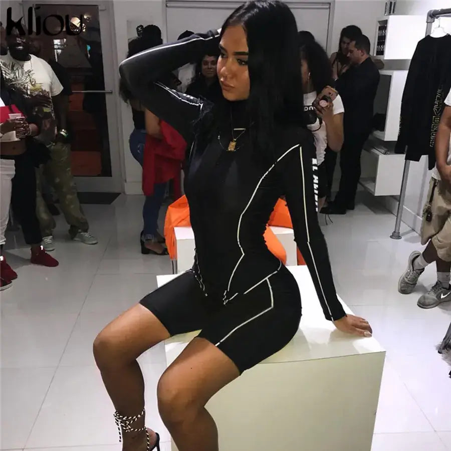 Printed Sports Long Sleeve Fitness Bodysuit