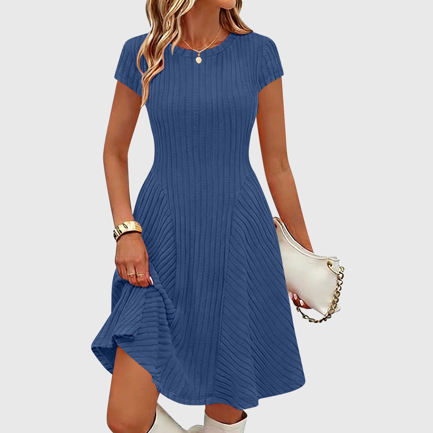 Irregularly Brushed Ribbed Solid Color Dress - Woman`s Clothing