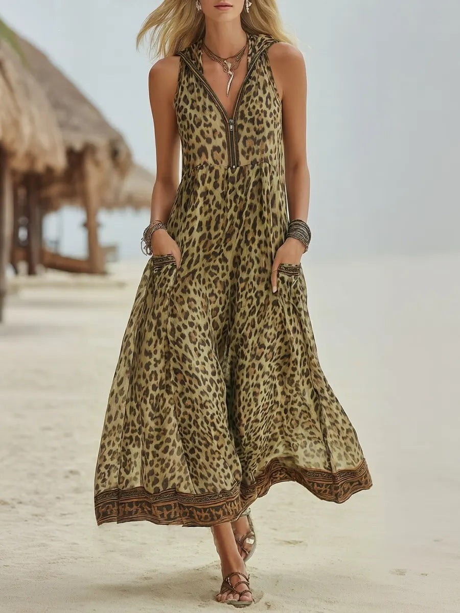 Sleeveless Leopard Print Midi Dress - Woman`s Clothing