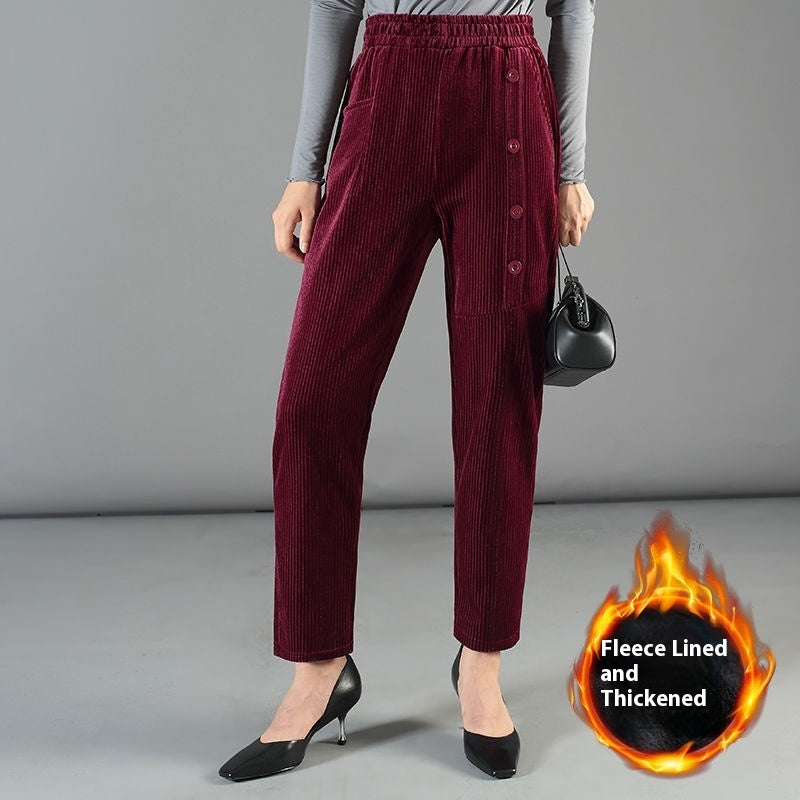 Corduroy Harem Pants Plus Size Mother Pants Button Casual Pants