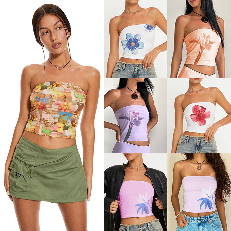 Y2g Printing Tube Top Short Vest - Woman`s Clothing