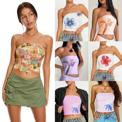 Y2g Printing Tube Top Short Vest - Woman`s Clothing