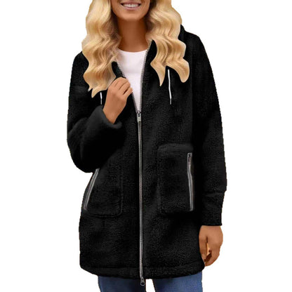 Fashionable Zipper Pocket Lamb Wool Coat
