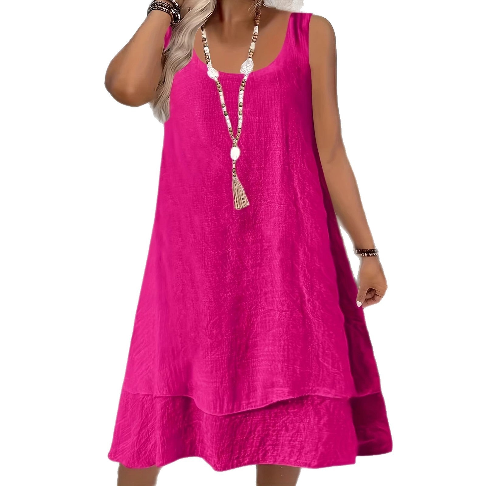 Casual Loose Fitting Stylish Elegant Sleeveless Crewneck Dress - Woman`s Clothing