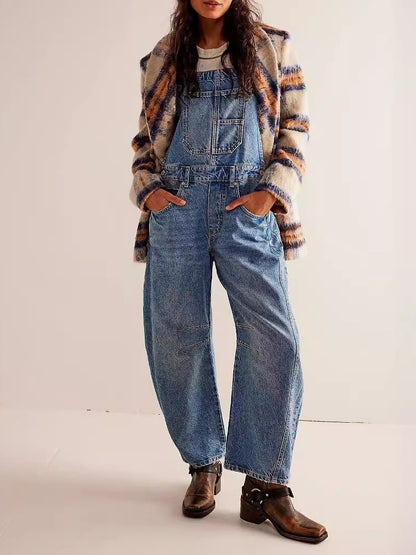 Woman`s Casual Loose Denim Overalls