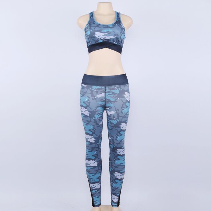 Camouflage Print 2 Piece Set - Mesh Bra And Fitness Leggings