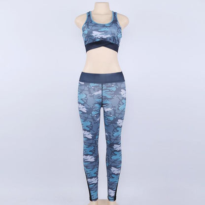 Camouflage Print 2 Piece Set - Mesh Bra And Fitness Leggings