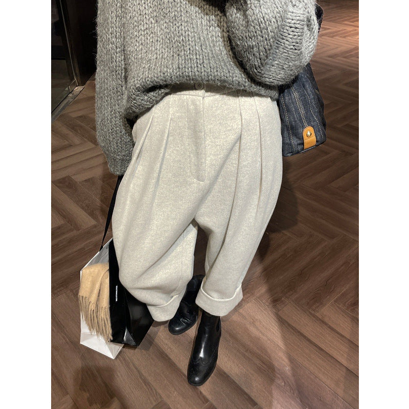 Women Wool Suit Casual Cropped Pants