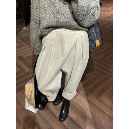 Women Wool Suit Casual Cropped Pants