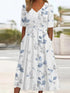V-neck Short sleeve Belted Maxi Dress With Pockets - Woman`s Clothing