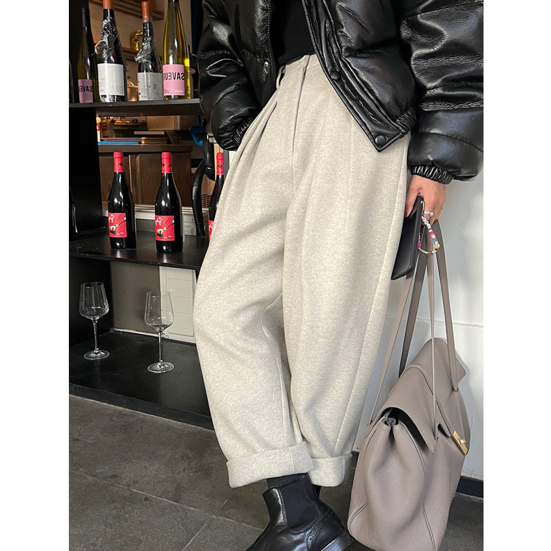 Women Wool Suit Casual Cropped Pants