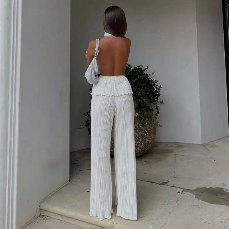 Elegant High Waist Wide Pants and Top Set