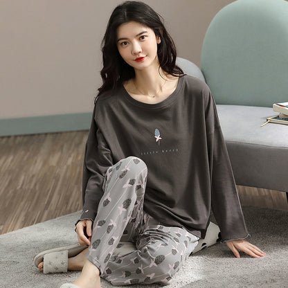 Women Cute Cartoon Print Sleepwear 2 Piece Lounge Set