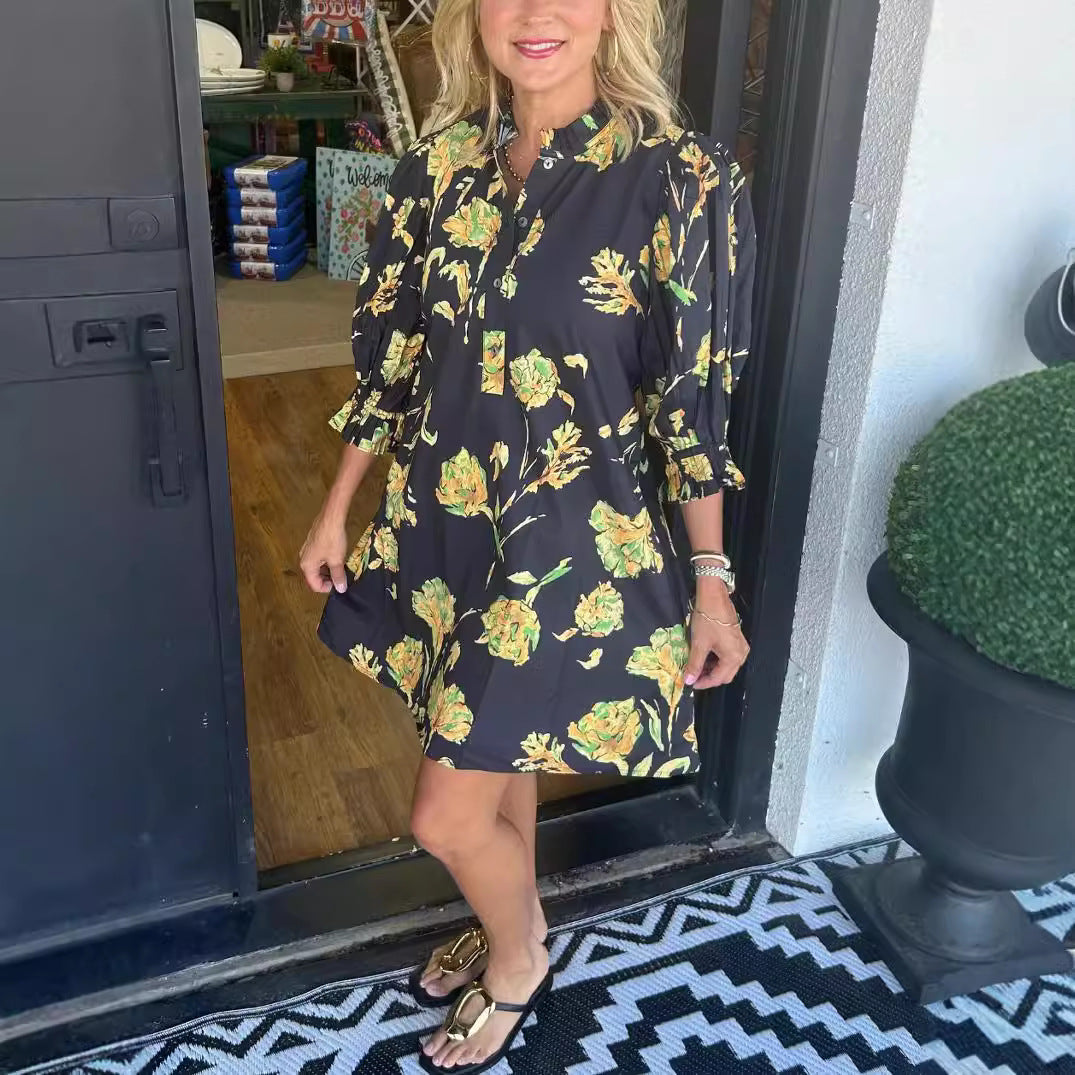 Womens Casual Dress With Bell Sleeves - Woman`s Clothing