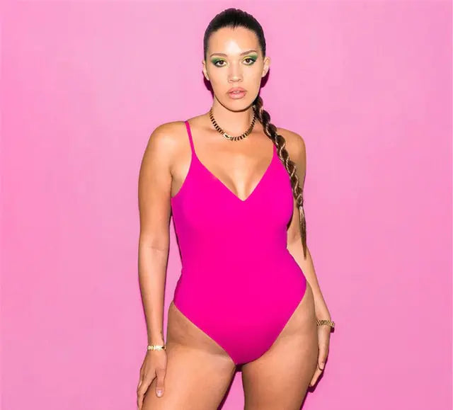 Solid Color One-Piece Backless Swimsuit Bikini